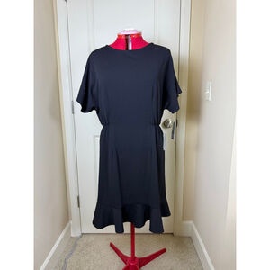 Women's Donna Morgan Black Plus Size 18 Ruffle Hem Midi Dress